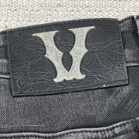 Vicious Men's Black Distressed Web Detail Cotton Jeans Size 34 - Picture 13 of 13